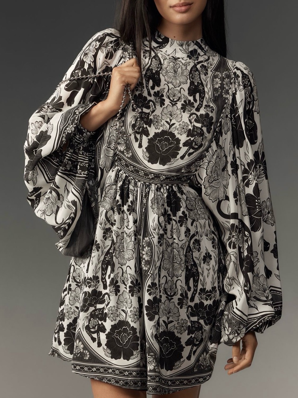 Women's Farm Rio Black & White Floral Long-Sleeve Mini Dress